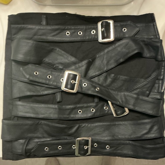 Current Mood Dresses & Skirts - Dolls Kill Black Leather Buckle Skirt Current Mood